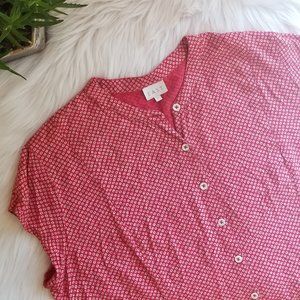 East Short Sleeve Blouse 16 Button Up Red White
